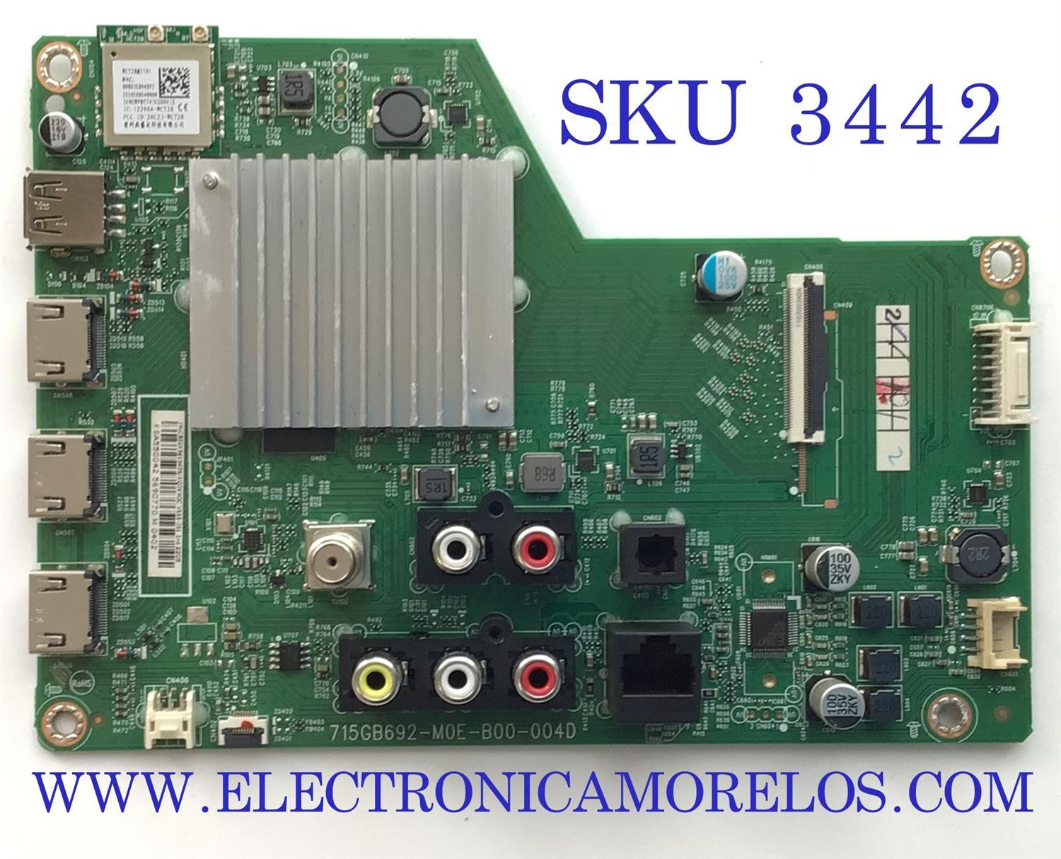 MAIN PARA SMART TV VIZIO 4K RESOLUCION (3840 x 2160) CON HDR / NUMERO DE PARTE XLCB02K041 / 715GB692-M0E-B00-004D / KSA550042 / 5690770 / PANEL TPT550WR-GS013.H REV:S1P / DISPLAY PT550GS01-3 / MODELO / V555-J09 LTC5E7